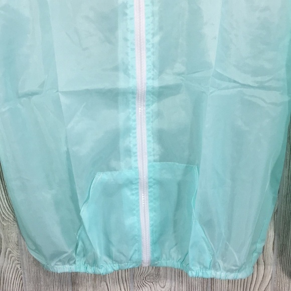 LIGHT Turquoise Sheer Lightweight Zip Hoodie Jacket Small-Medium - Picture 3 of 7